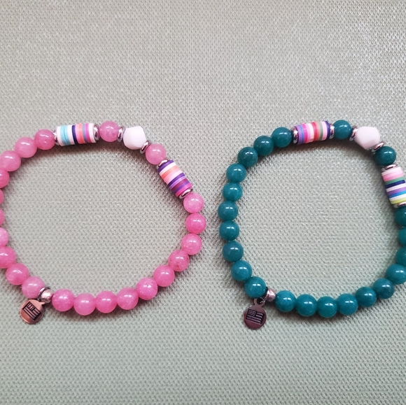 T. Jazelle Pink And Teal Beaded Bracelets - Picture 3 of 6